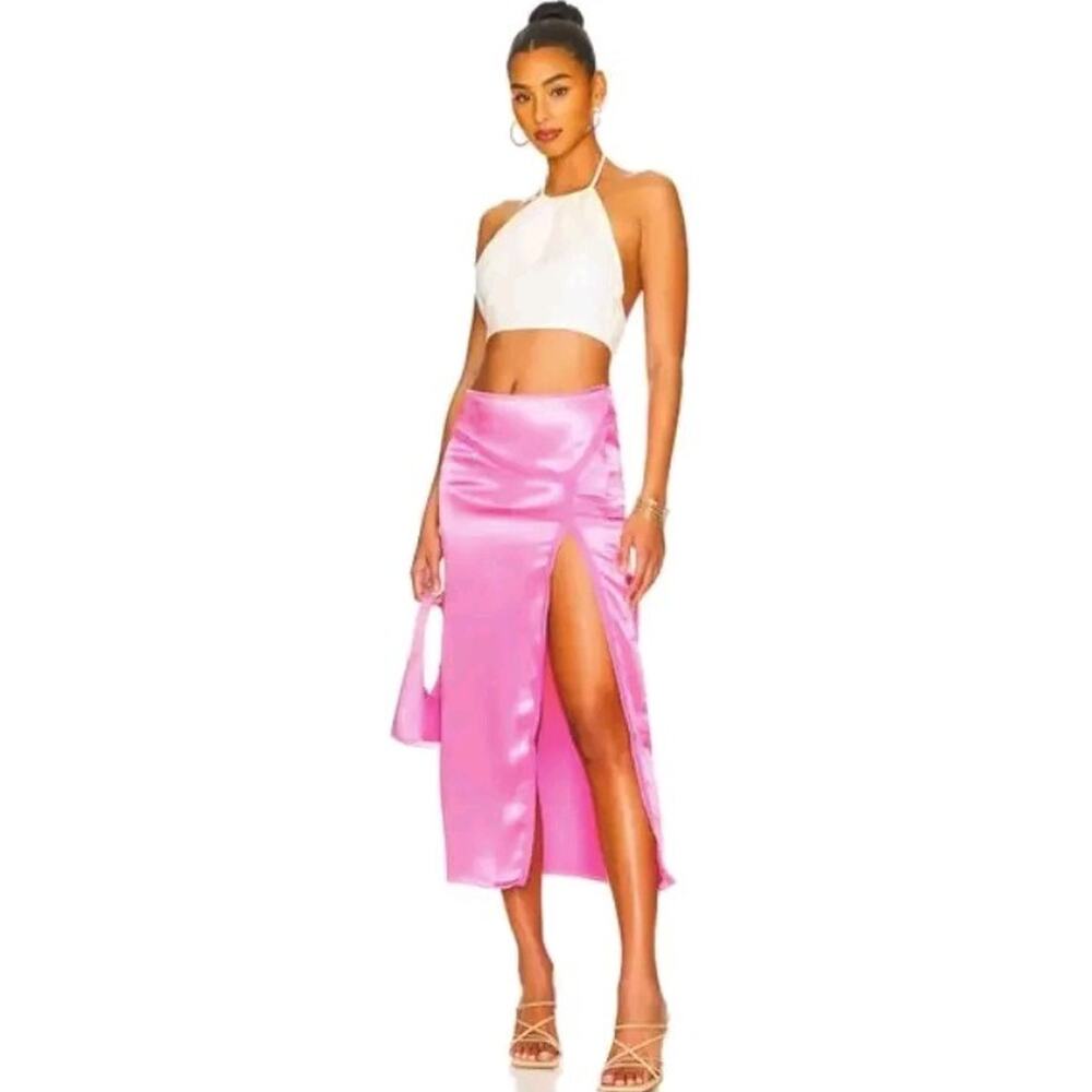 Free People Aurora Pink Flowy Midi Skirt With Side Slit & Lace Detail NWT Sz 10